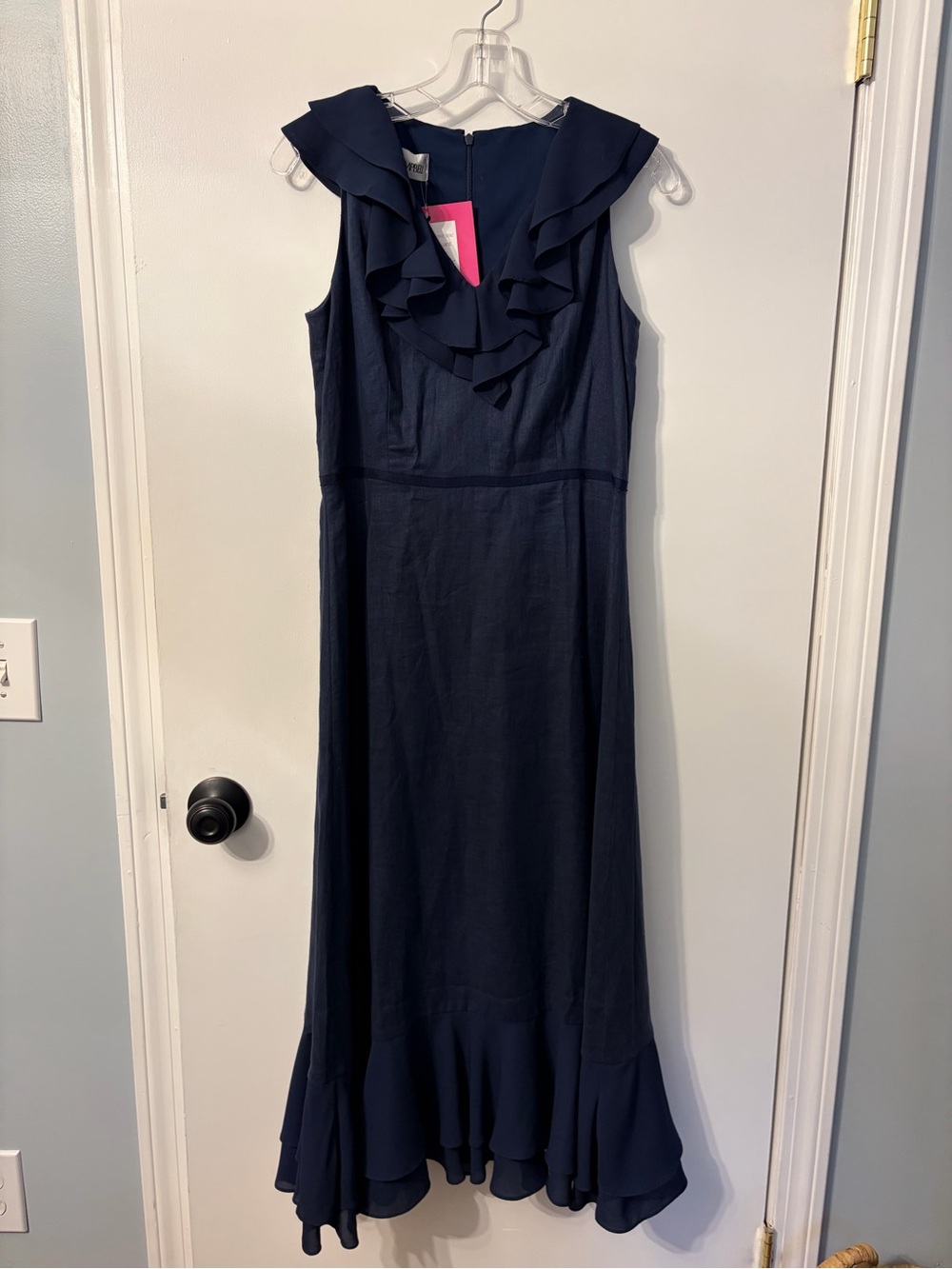 Sara Campbell Navy Ruffle V-Neck Maxi Dress